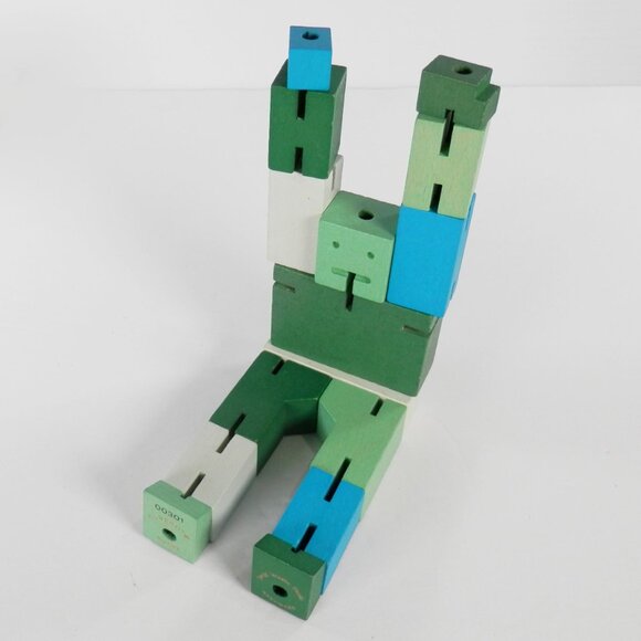 2019 David Weeks Studio Areaware Cubebot Green Blue 5" Puzzle FIdget Figure - Picture 7 of 9